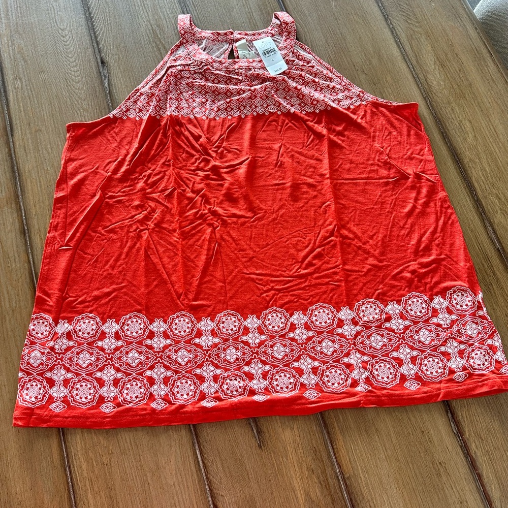 LOFT Orange and White Patterned Sleeveless Top